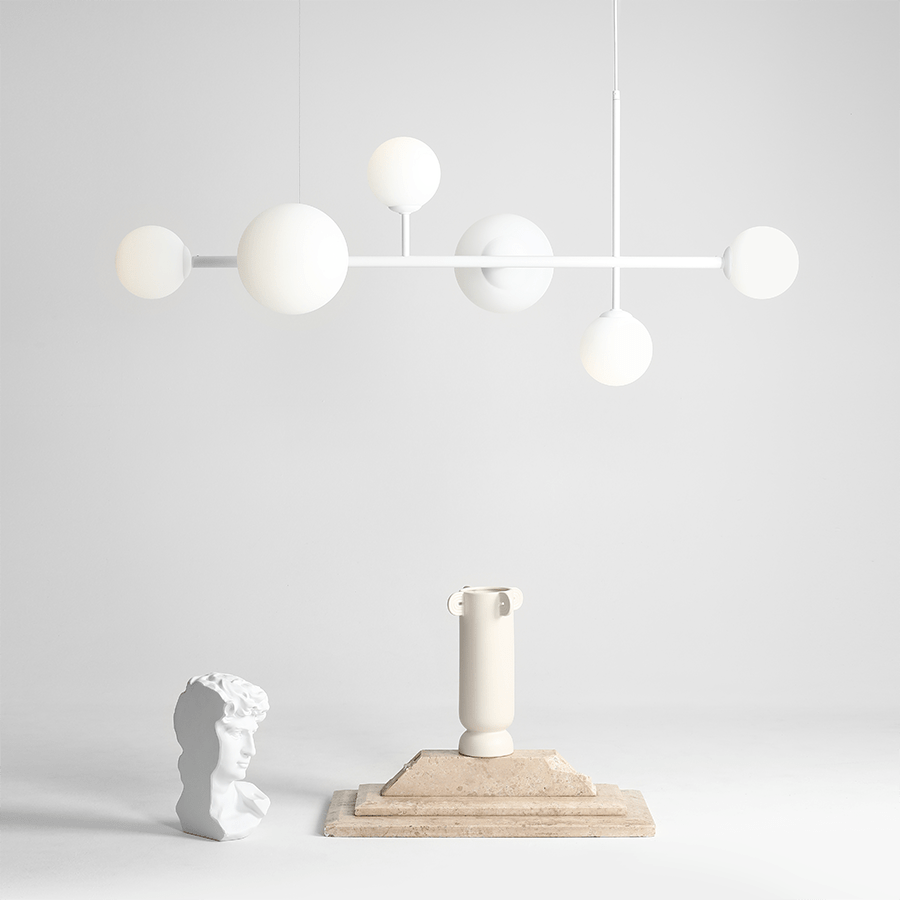 BATON ROD GLOBE PENDANT 6 LIGHT WHITE - DYKE & DEAN