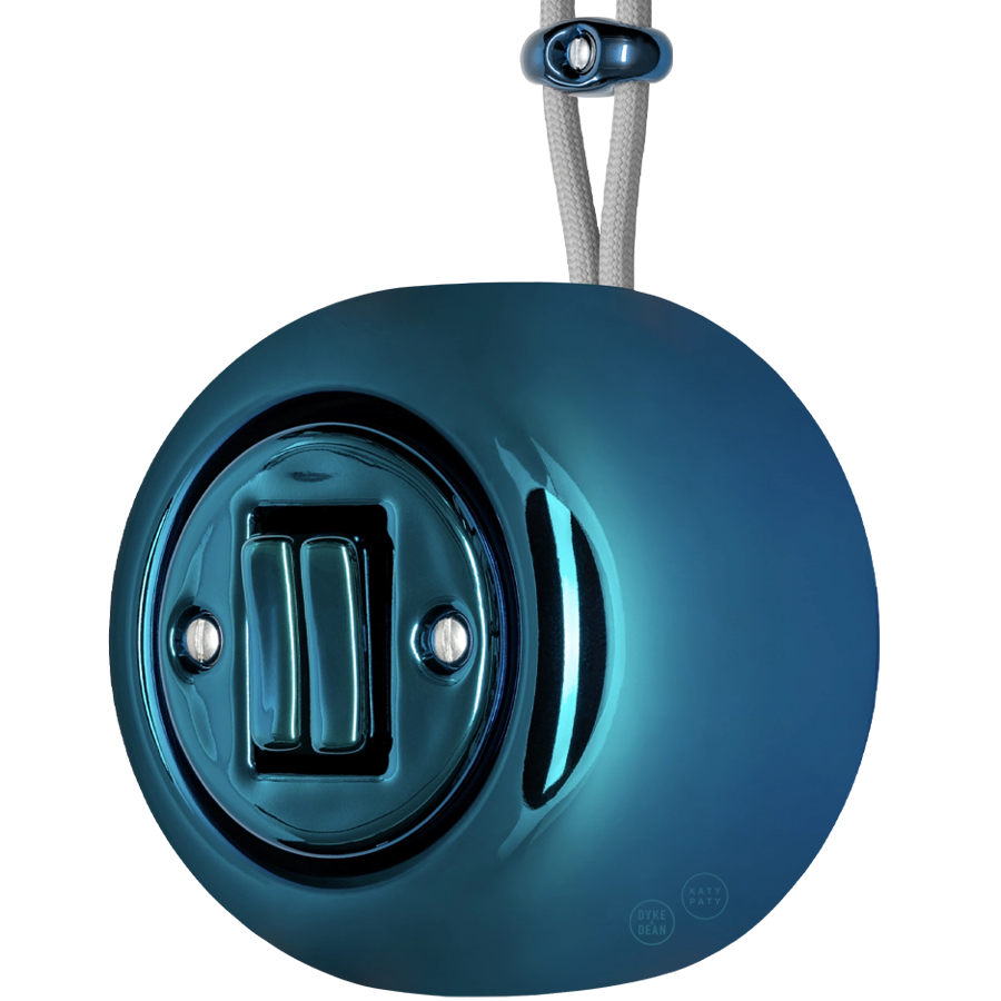 PORCELAIN ROUND SURFACE MOUNTED DOUBLE SLIM BUTTON SWITCH DARK BLUE