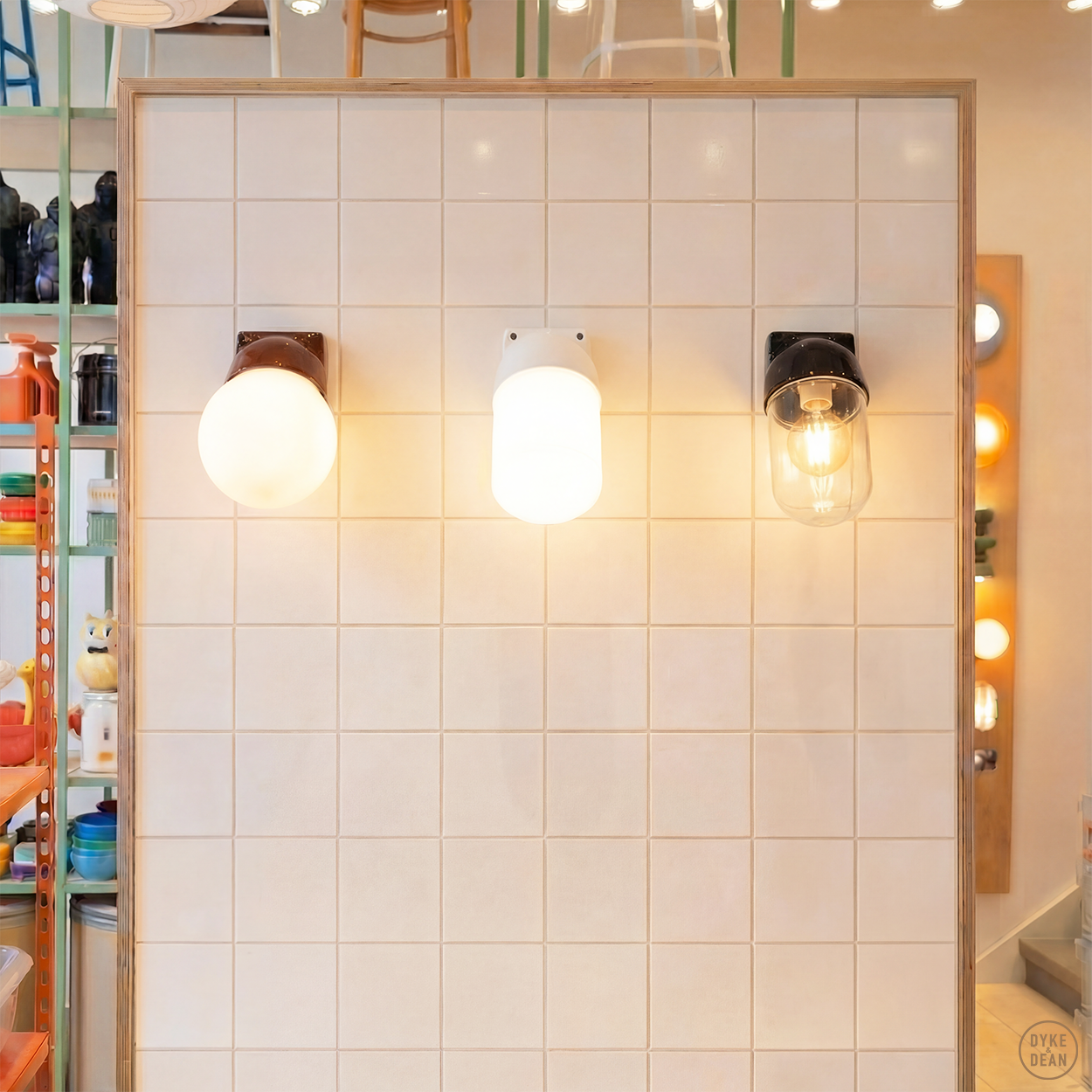 WHITE GLOBE PORCELAIN WATERPROOF ANGLED WALL LIGHT