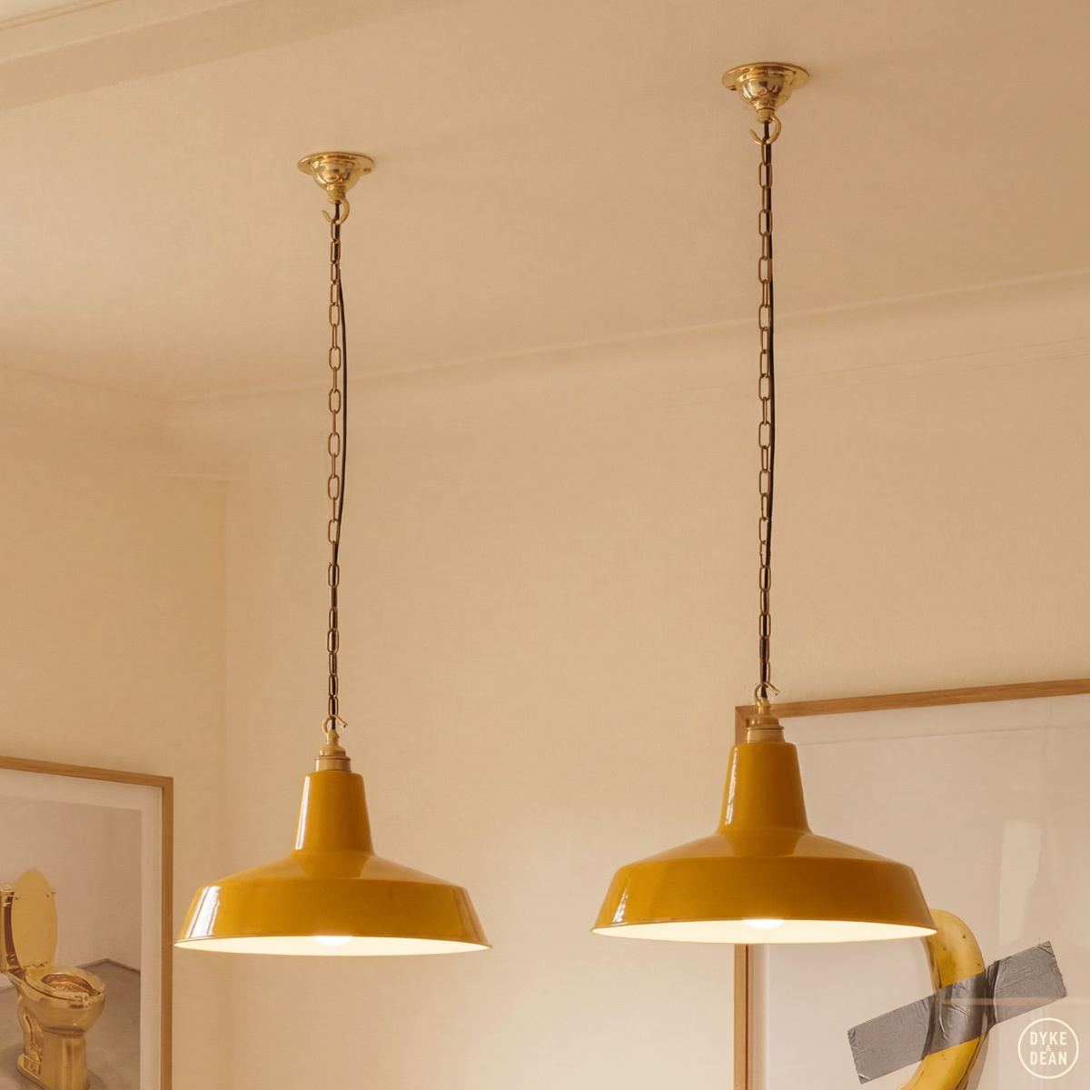 Dyke & Dean pendant lampshade Yellow with hook & chain set