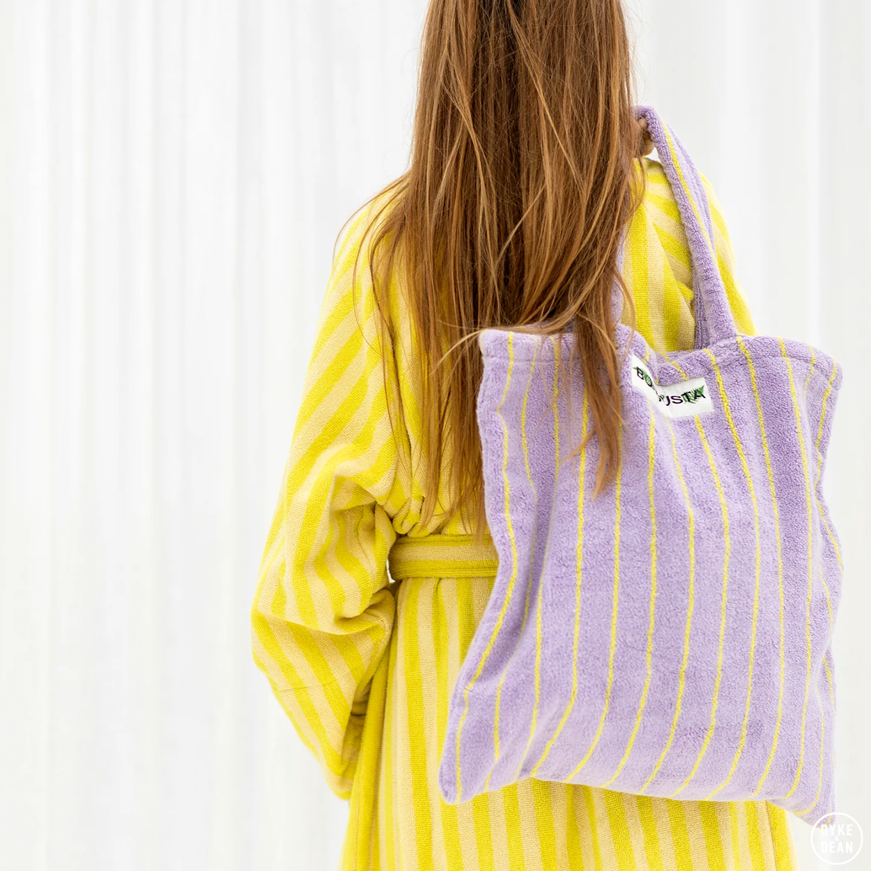 TOWEL FABRIC TOTE BAG LILAC & NEON YELLOW