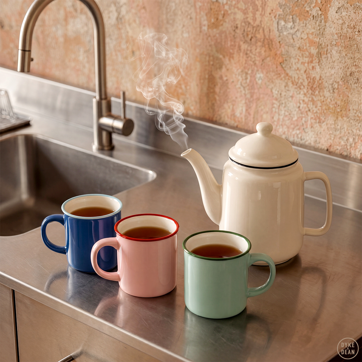 DYKE & DEAN CERAMIC COFFEE MUG PINK RED RIM