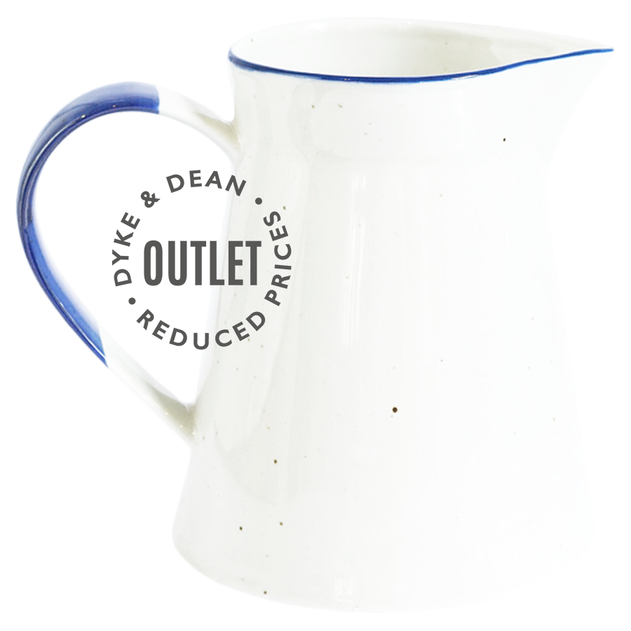 MANSES DESIGN WHITE JUG WITH BLUE RIM OUTLET