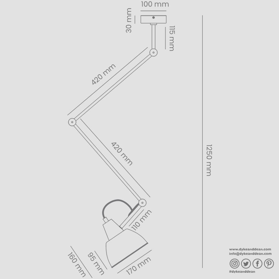 AIDA WALL AND CEILING ADJUSTABLE ARM LIGHT SHADE CREAM - DYKE & DEAN