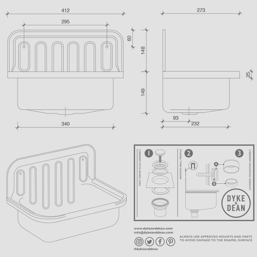 ALAPE SMALL ENAMEL BUCKET SINK BLUE RIM - DYKE & DEAN