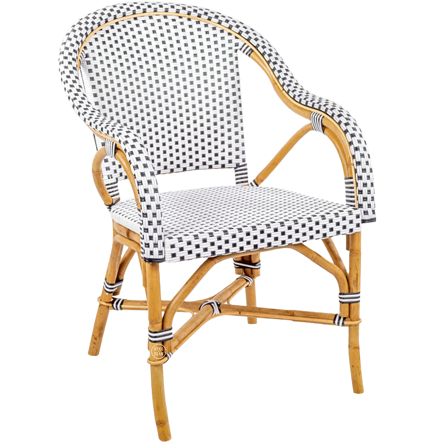 BISTRO RATTAN ARMCHAIR SQUARES WHITE BLACK - DYKE & DEAN