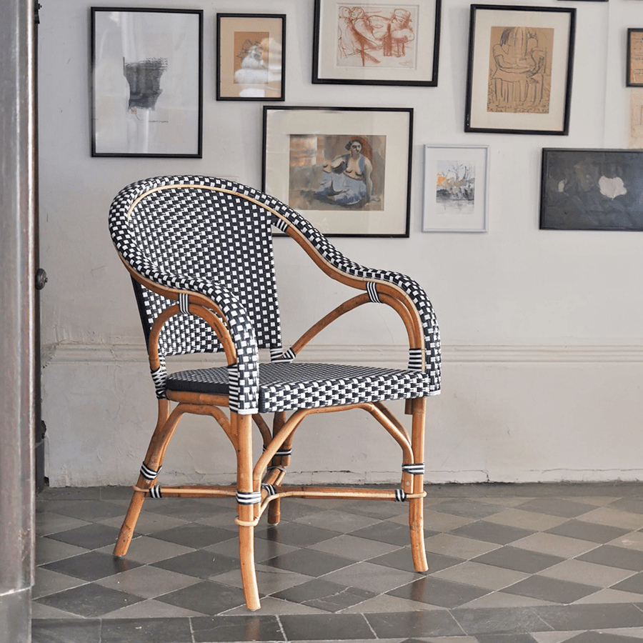 BISTRO RATTAN ARMCHAIR SQUARES WHITE BLACK - DYKE & DEAN