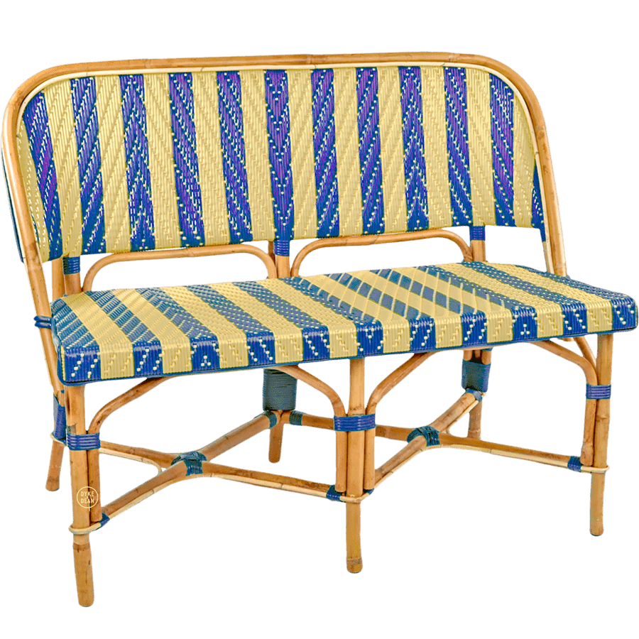 BISTRO RATTAN BANQUETTE BENCH STRIPES GOLD NAVY - DYKE & DEAN