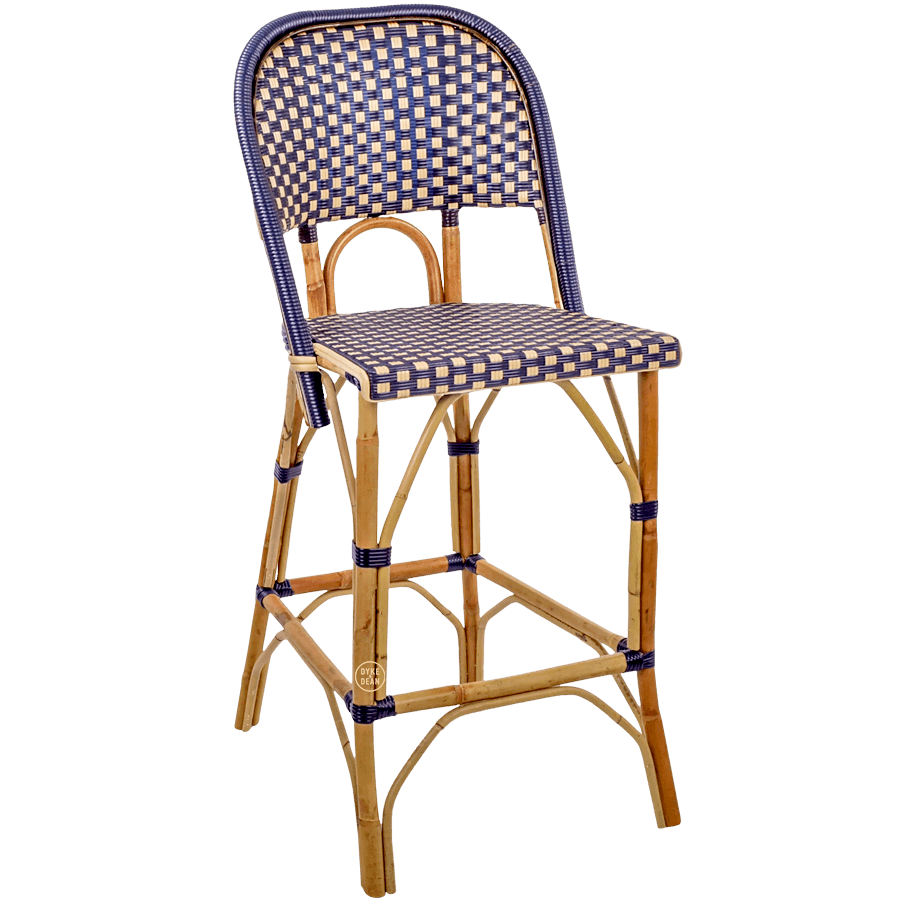 BISTRO RATTAN BAR CHAIR SQUARES BLUE - DYKE & DEAN