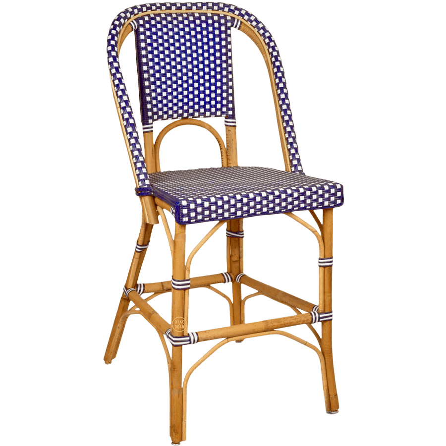 BISTRO RATTAN BAR CHAIR SQUARES BLUE WHITE - DYKE & DEAN