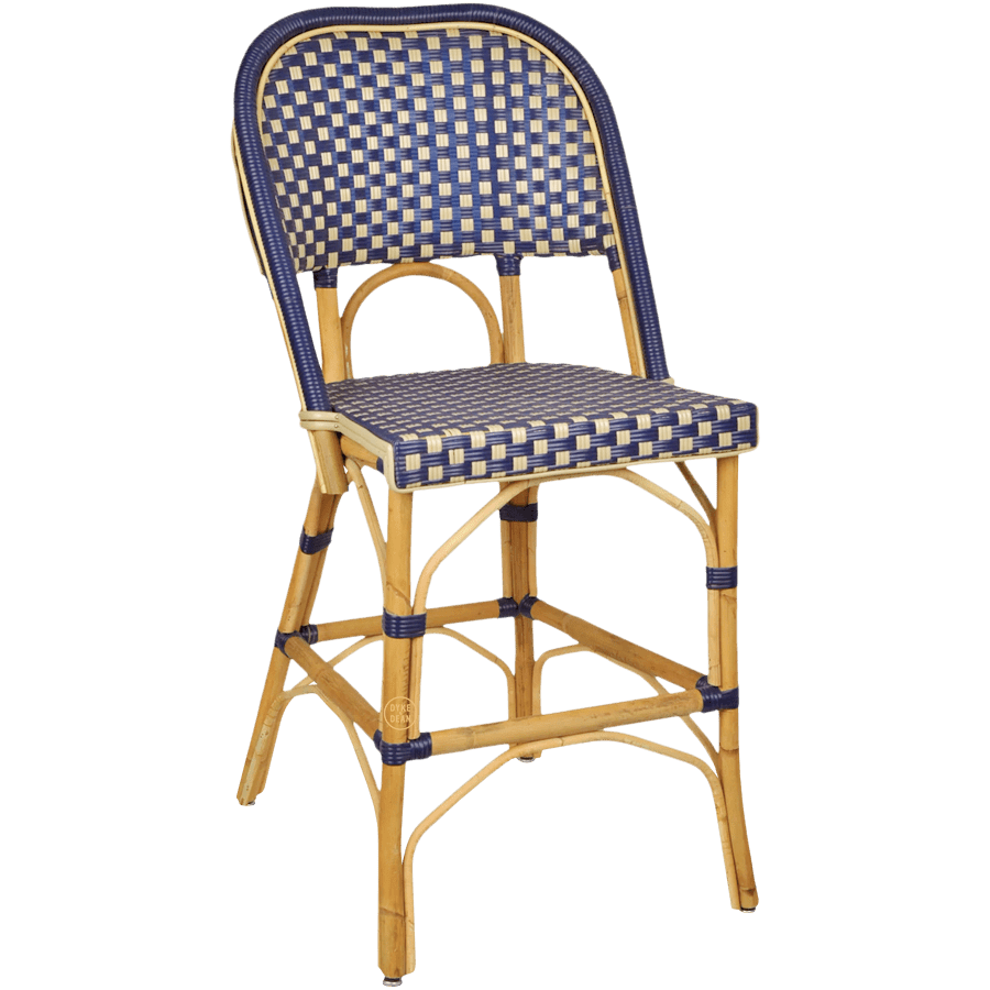 BISTRO RATTAN BAR CHAIR SQUARES NAVY GOLD - DYKE & DEAN