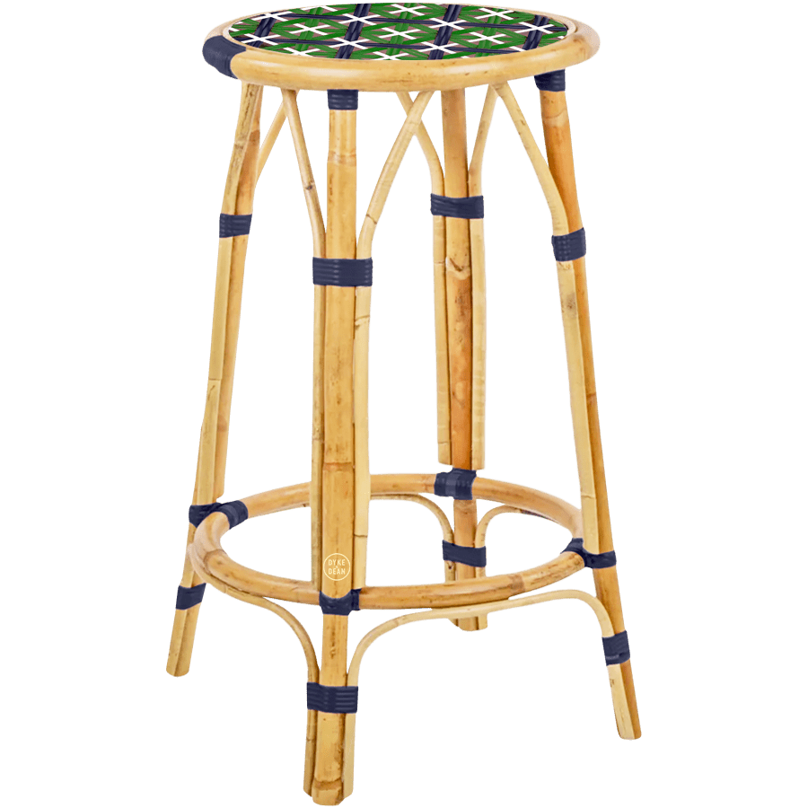BISTRO RATTAN COUNTER STOOL CROSSES BLUE GREEN - DYKE & DEAN