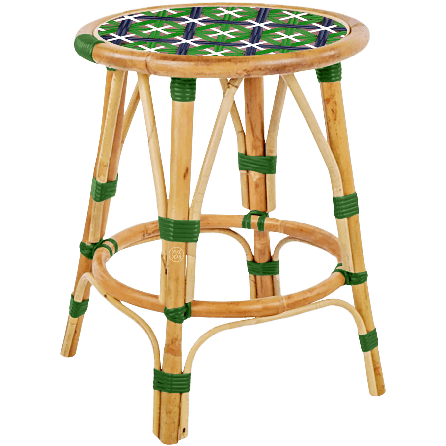 BISTRO RATTAN COURT STOOL CROSSES GREEN WHITE - DYKE & DEAN