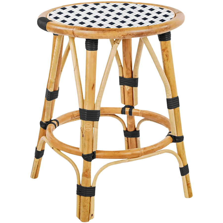 BISTRO RATTAN COURT STOOL SQUARE WHITE BLACK - DYKE & DEAN
