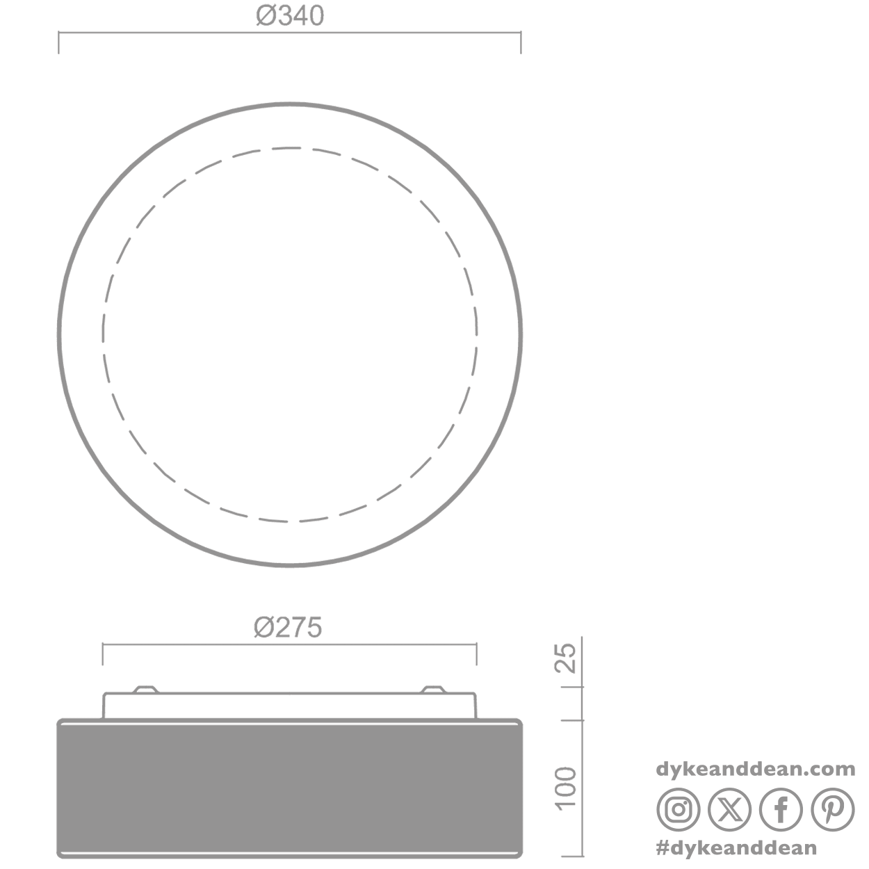 BLACK DISC WALL & CEILING LIGHT 340MM - DYKE & DEAN