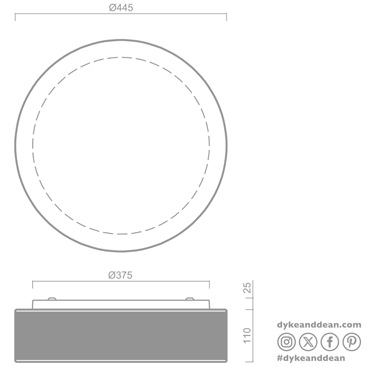 BLACK DISC WALL & CEILING LIGHT 445MM - DYKE & DEAN