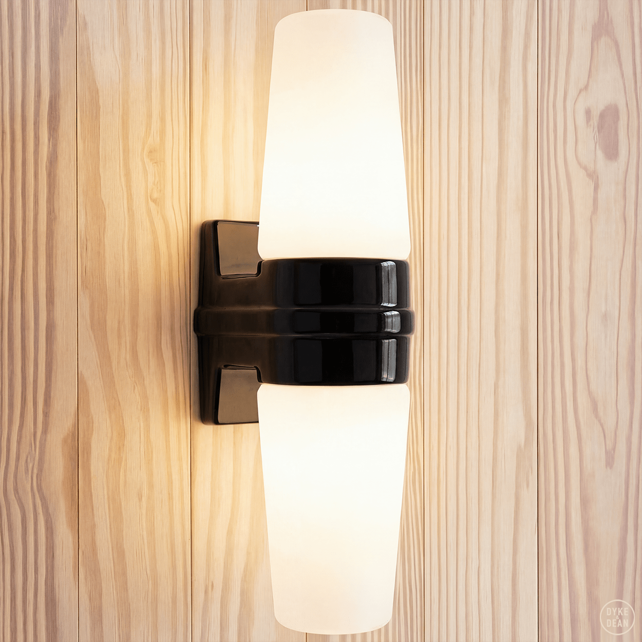 BLACK DOUBLE PORCELAIN WATERPROOF WALL MOUNTED LIGHT - DYKE & DEAN