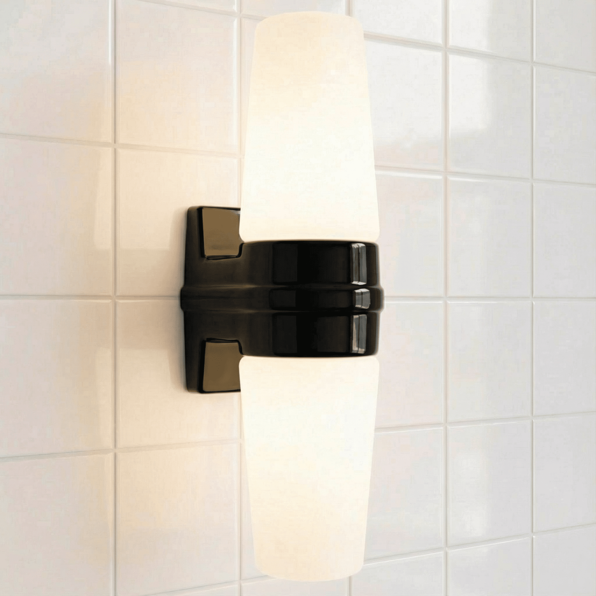 BLACK DOUBLE PORCELAIN WATERPROOF WALL MOUNTED LIGHT - DYKE & DEAN