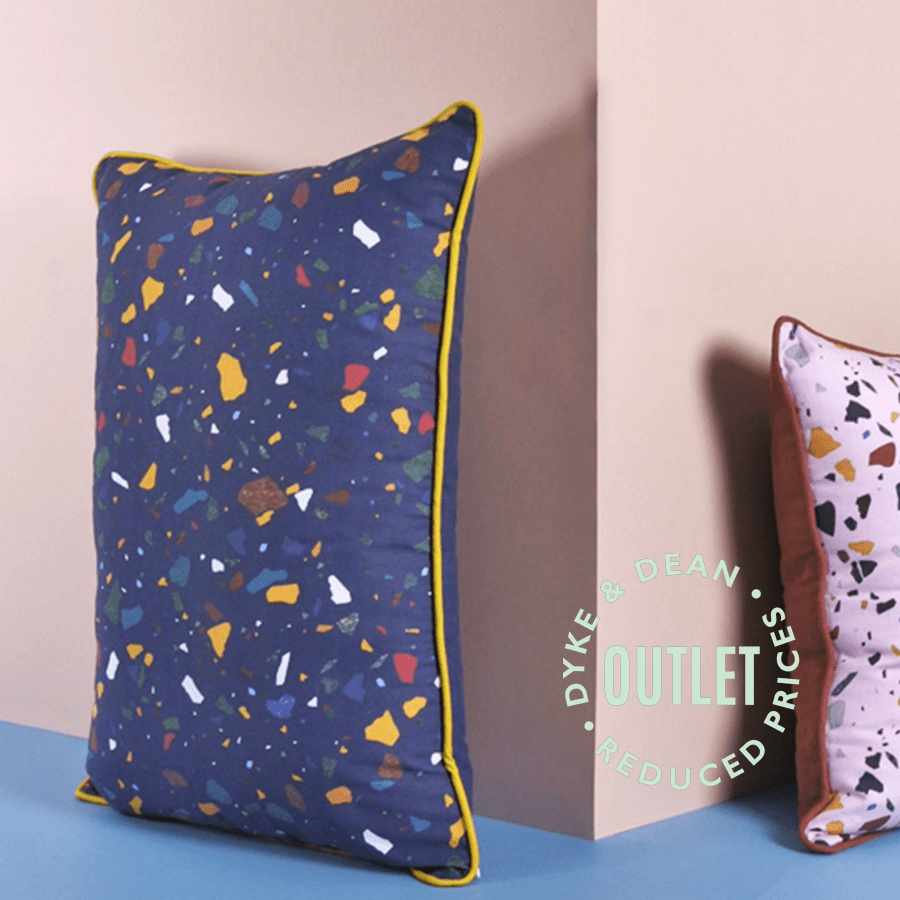 BLUE & MULTI COLOUR TERRAZZO LONG CUSHION OUTLET - DYKE & DEAN