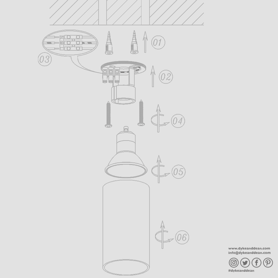 CEILING CYLINDER SPOT LAMP BRASS - DYKE & DEAN