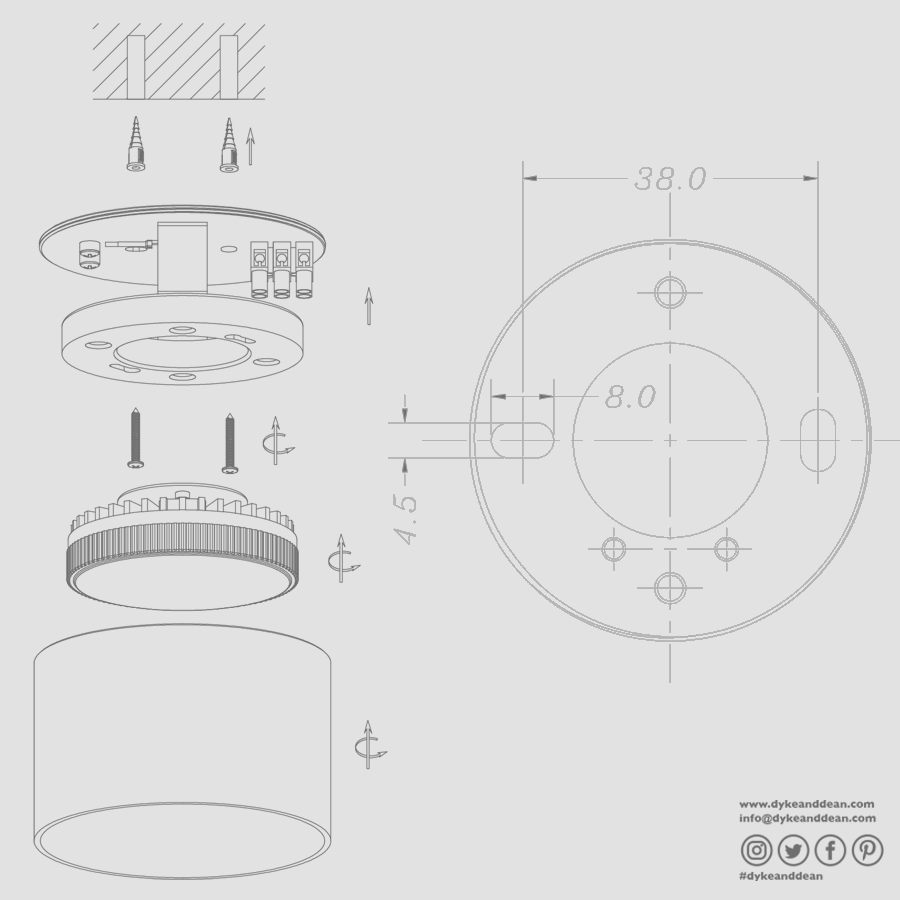 CEILING PUCK LIGHT GUN METAL - DYKE & DEAN