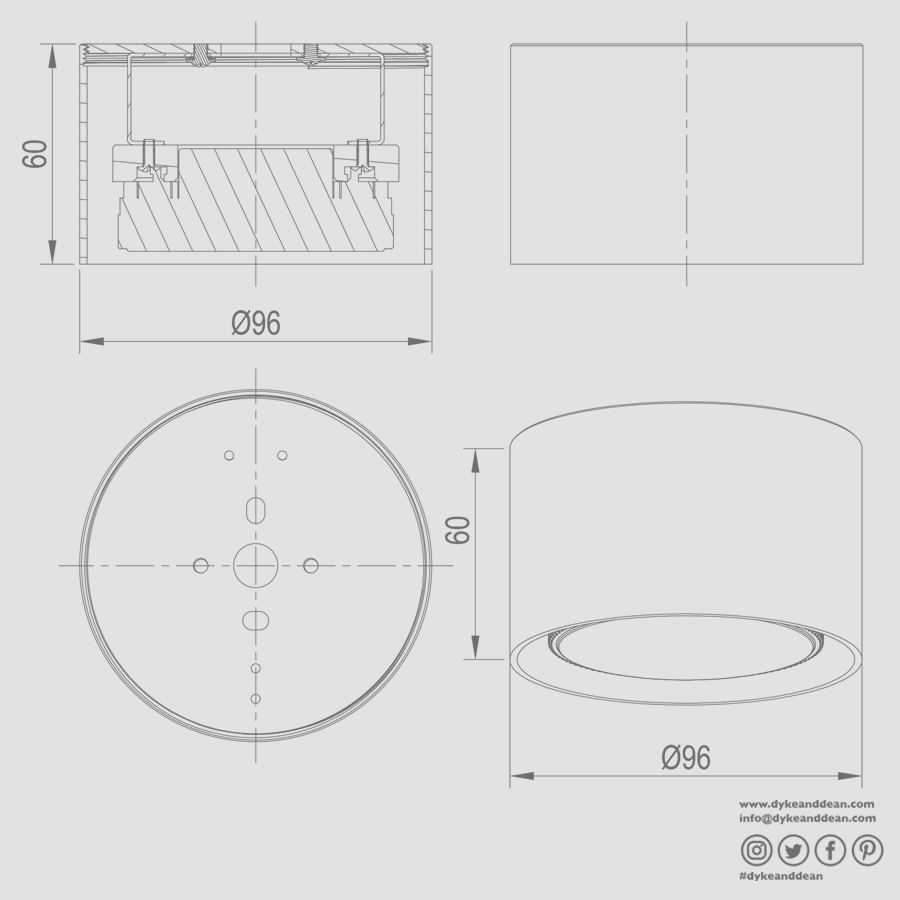 CEILING PUCK LIGHT GUN METAL - DYKE & DEAN