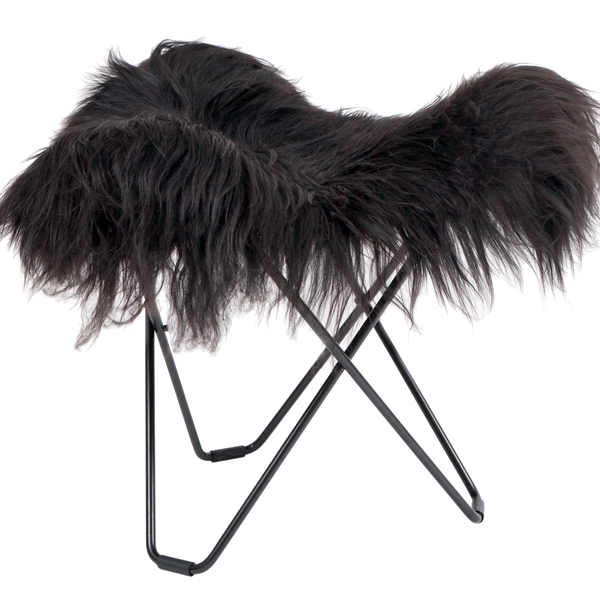 CUERO FLYING GOOSE STOOL BLACK LONG SHEEPSKIN