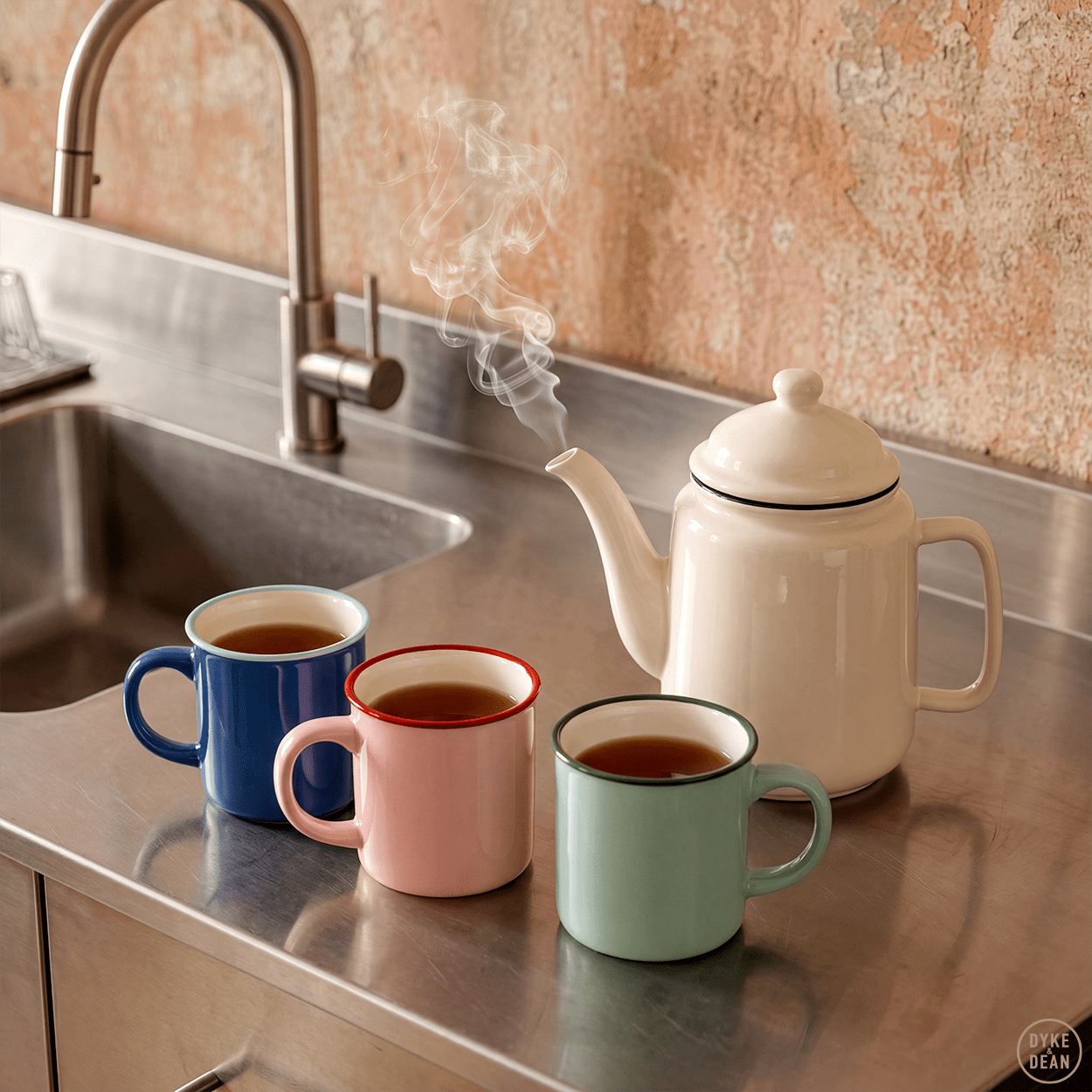 DYKE & DEAN CERAMIC COFFEE MUG PINK RED RIM - DYKE & DEAN