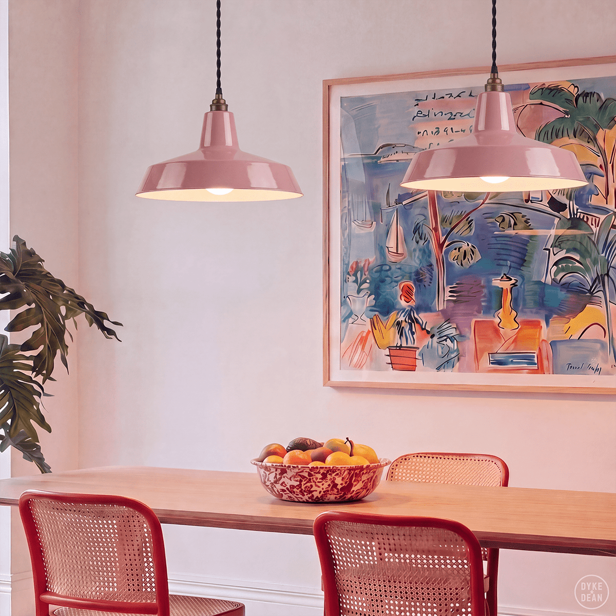 DYKE & DEAN PENDANT LAMPSHADE PINK WITH BULB HOLDER - DYKE & DEAN