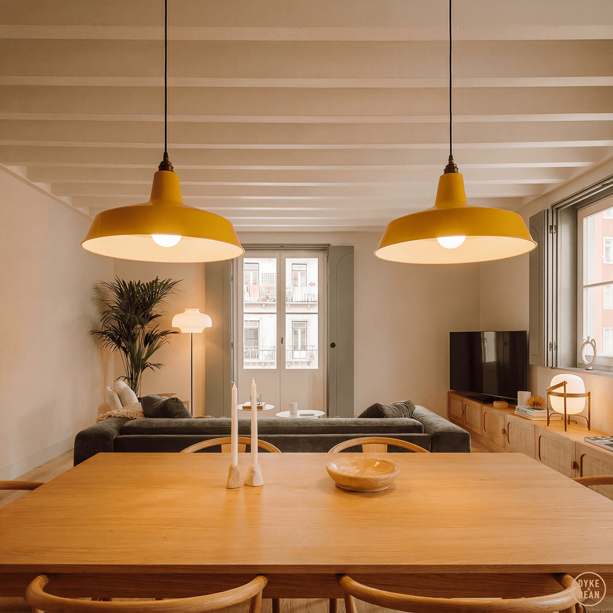Dyke & Dean pendant lampshade Yellow with bulb holder - DYKE & DEAN