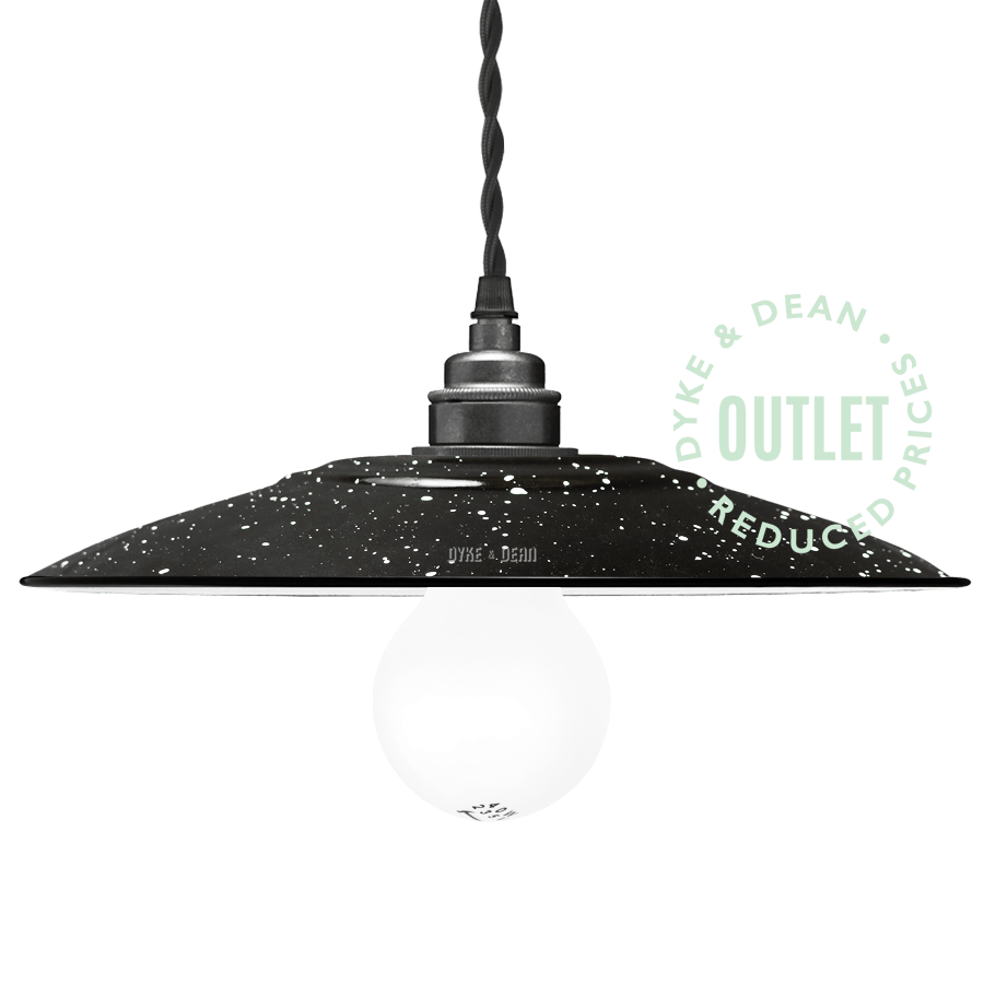 ENAMEL BLACK SPECKLED FLAT LIGHT SHADE OUTLET - DYKE & DEAN