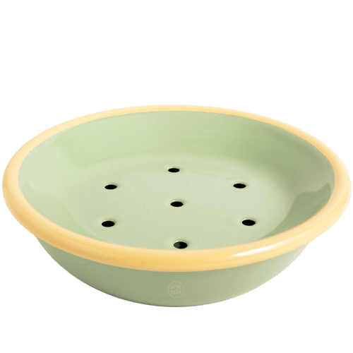 ENAMEL SOAP DISH GREEN & YELLOW - DYKE & DEAN