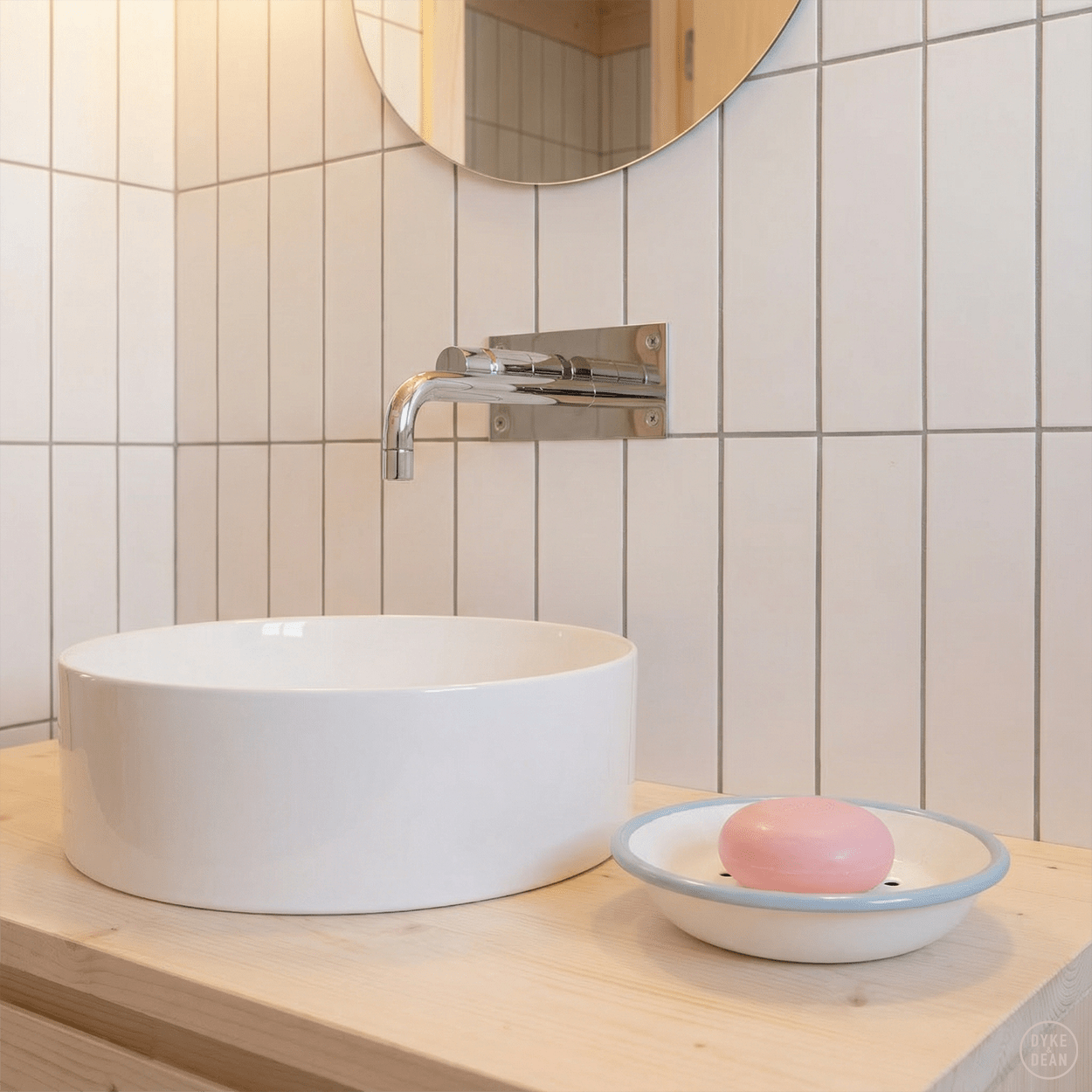 ENAMEL SOAP DISH WHITE & BLUE - DYKE & DEAN