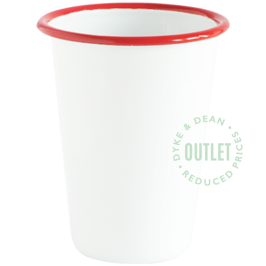 ENAMEL WHITE TUMBLER CUP WITH RED RIM OUTLET - DYKE & DEAN