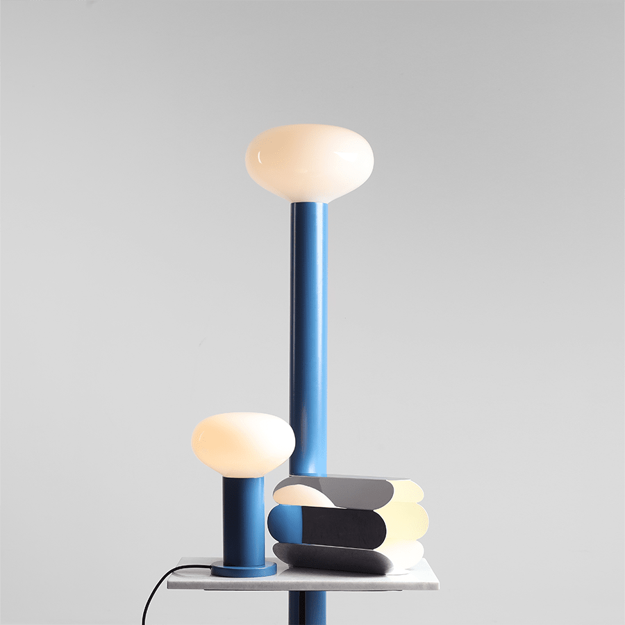 FLO OPAL GLASS ORB FLOOR LIGHT BLUE - DYKE & DEAN