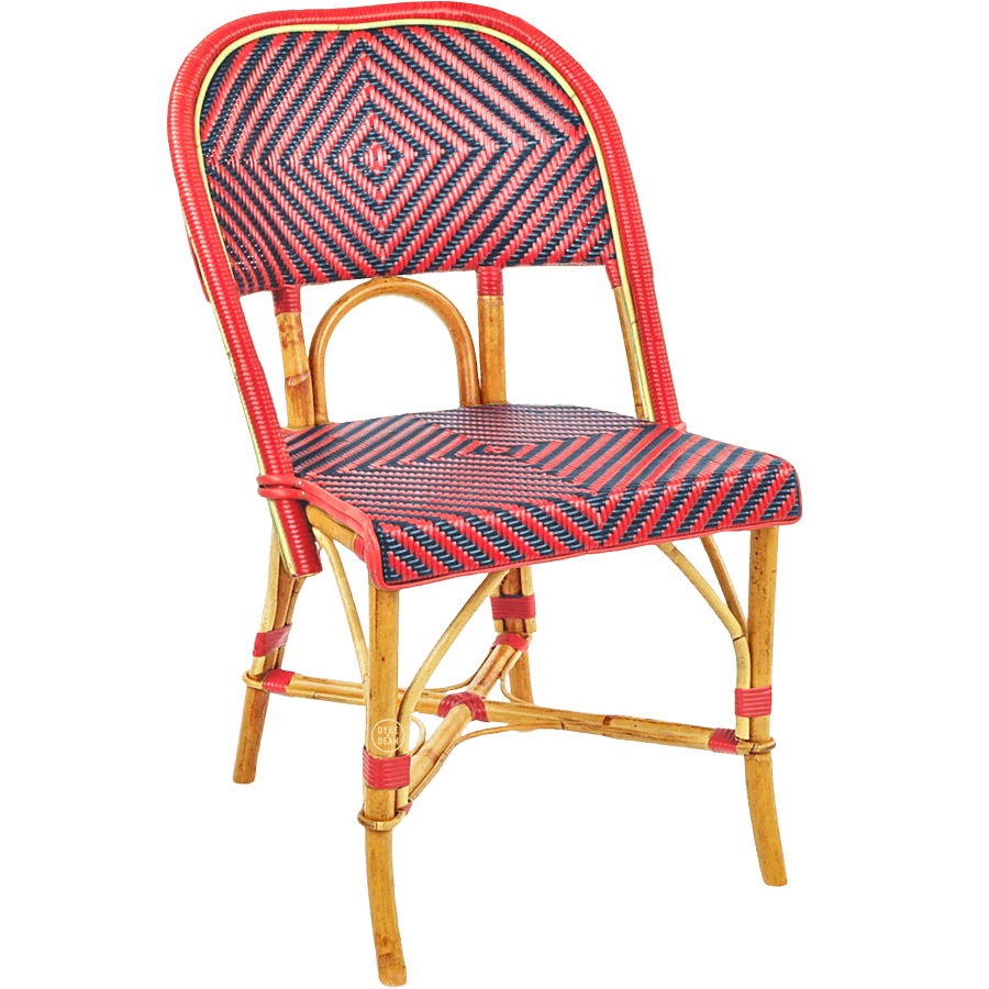 FRENCH BISTRO RATTAN CHAIR JEWEL RED NAVY - DYKE & DEAN