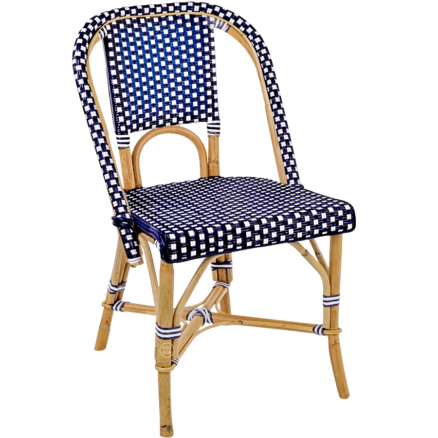 FRENCH BISTRO RATTAN CHAIR POLKA DOT ARMS NAVY - DYKE & DEAN