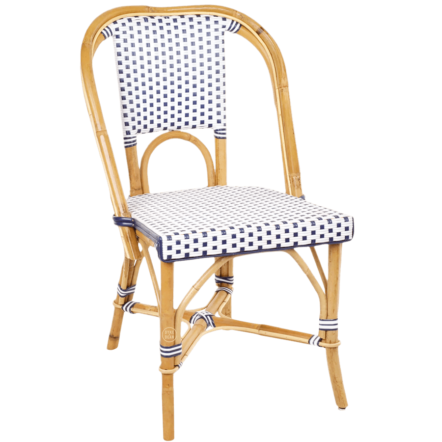 FRENCH BISTRO RATTAN CHAIR SQUARES WHITE BLUE - DYKE & DEAN