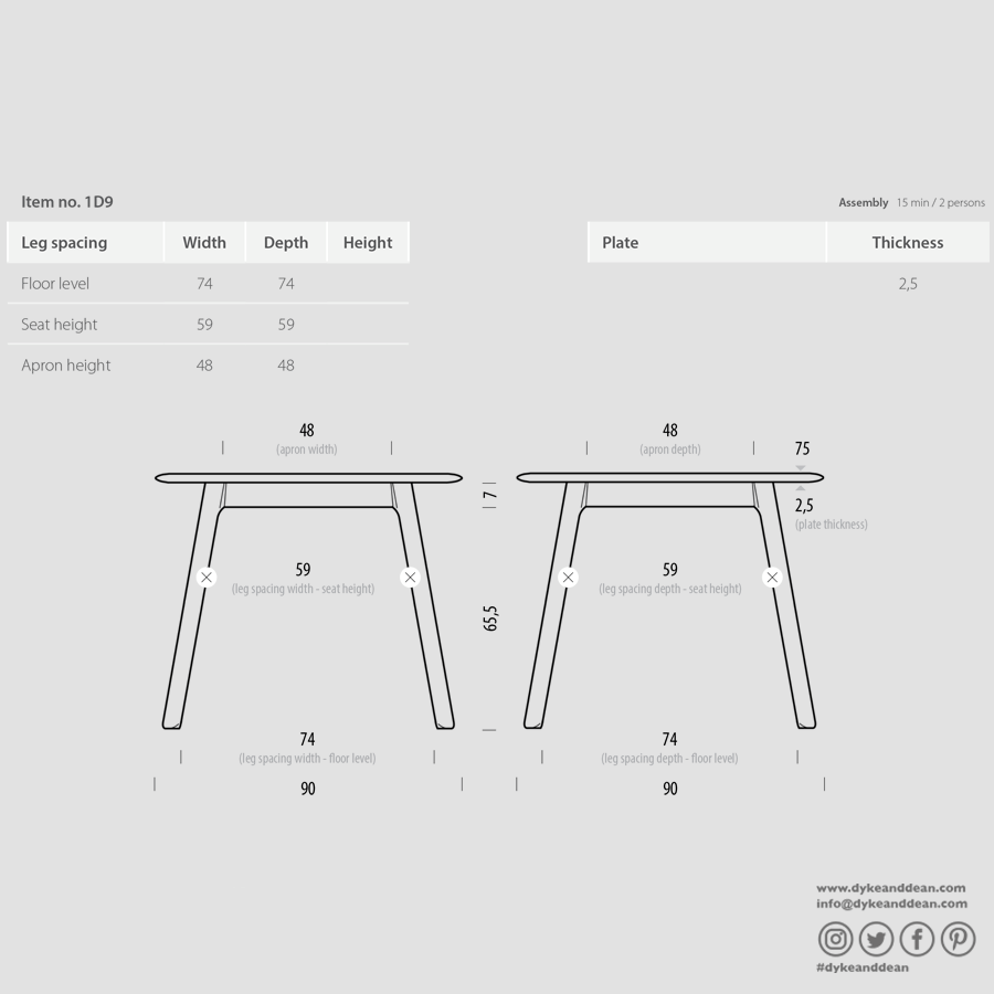 GAZZDA SQUARE STAFA TABLE WHITE OAK 80CM - DYKE & DEAN