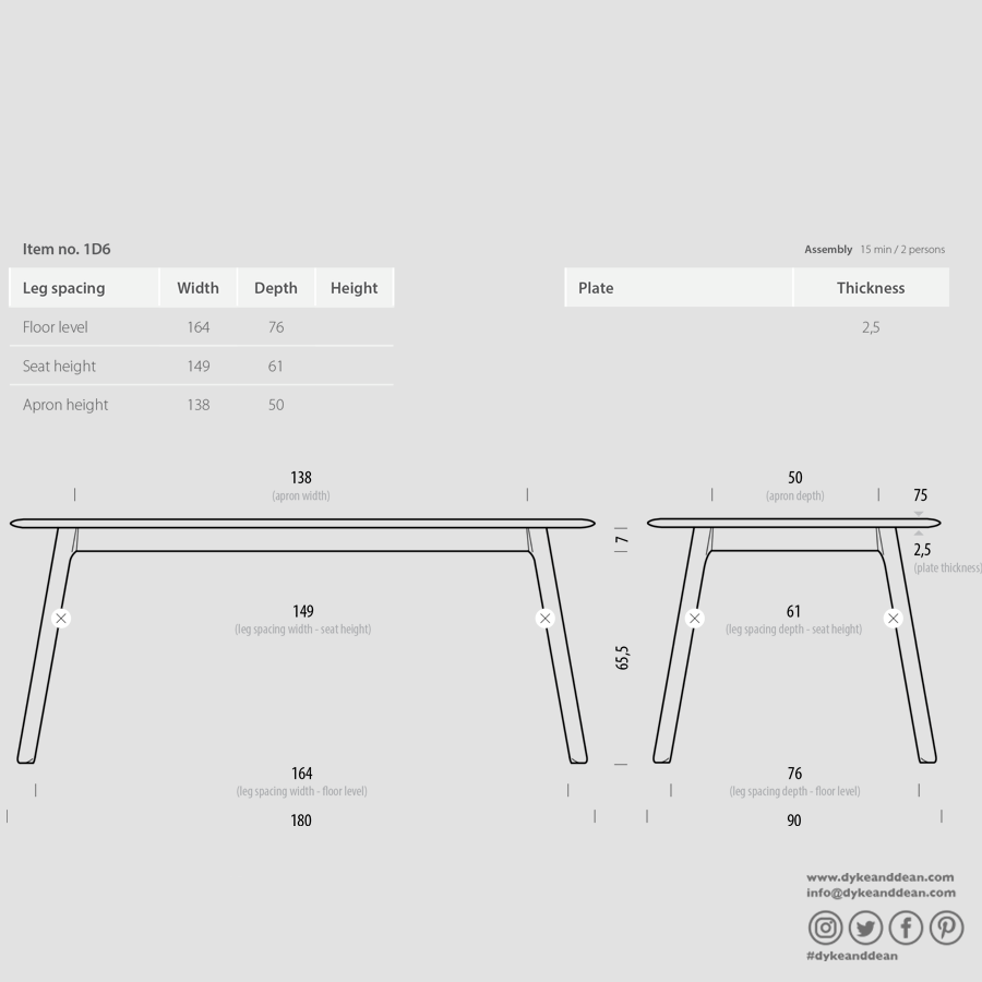 GAZZDA STAFA TABLE NATURAL OAK 180 x 90 - DYKE & DEAN