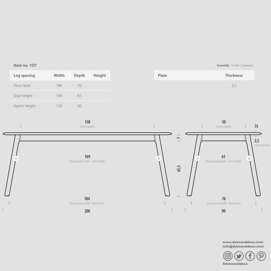 GAZZDA STAFA TABLE WHITE OAK 200 x 90 - DYKE & DEAN