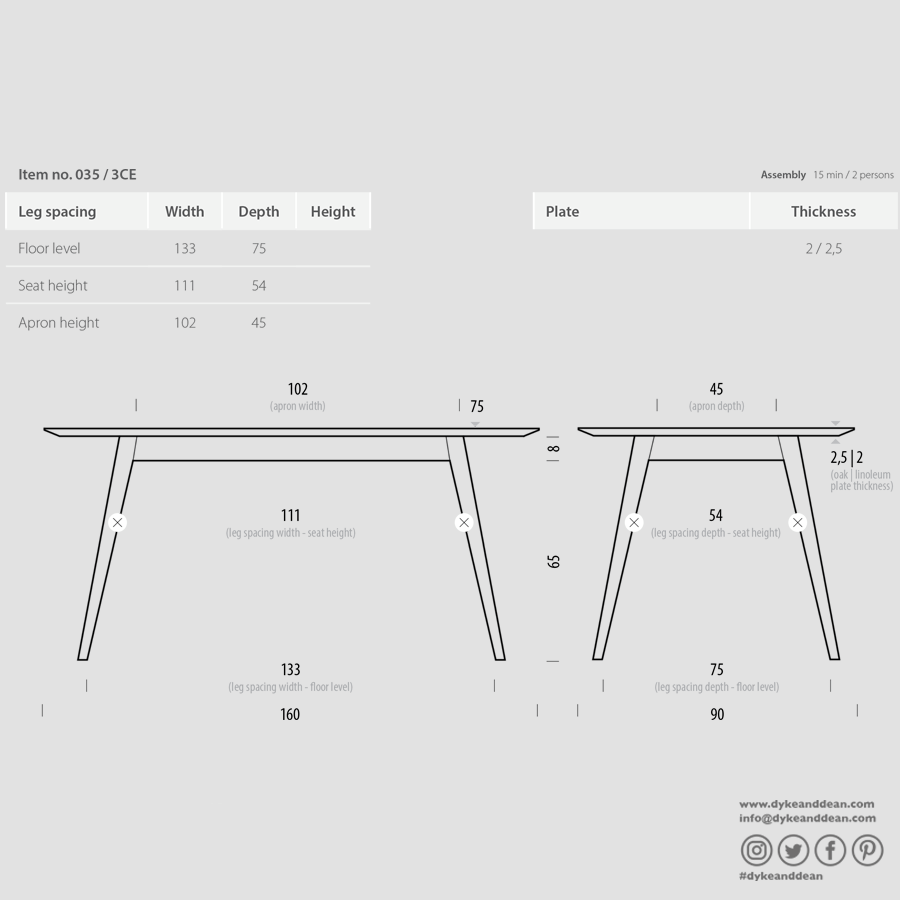 GAZZDA TESKA OAK DINING TABLE 160 X 90 - DYKE & DEAN