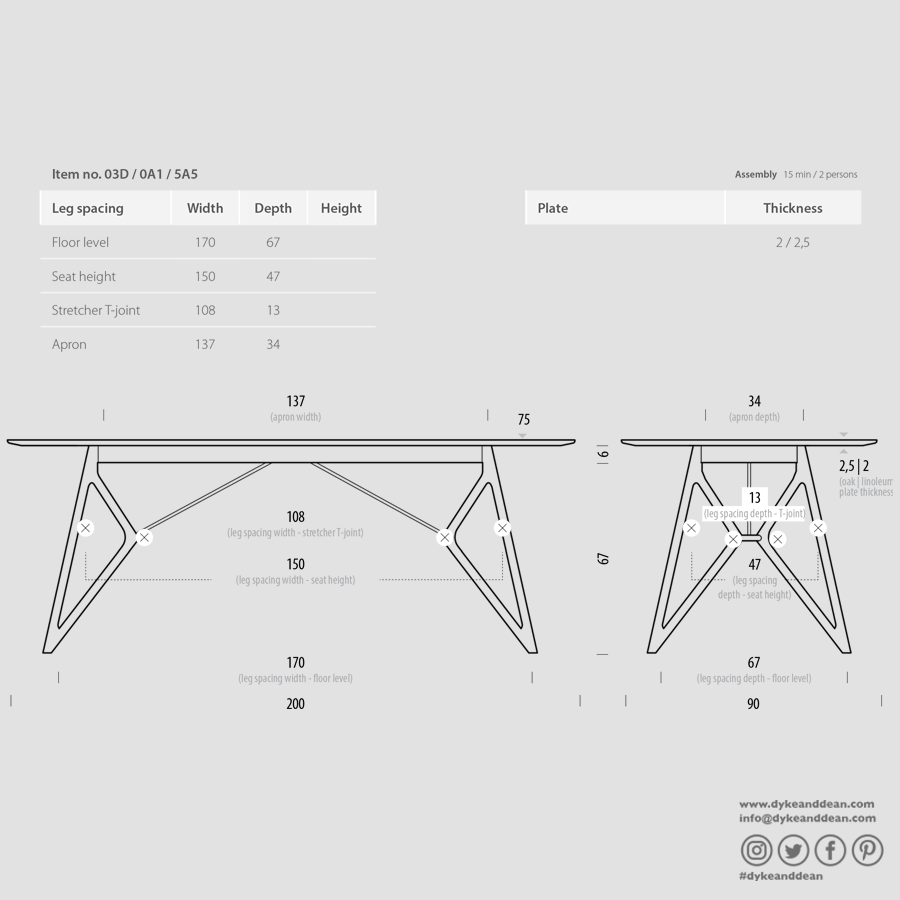 GAZZDA TINK DINING TABLE WHITE OAK 200 x 90 - DYKE & DEAN