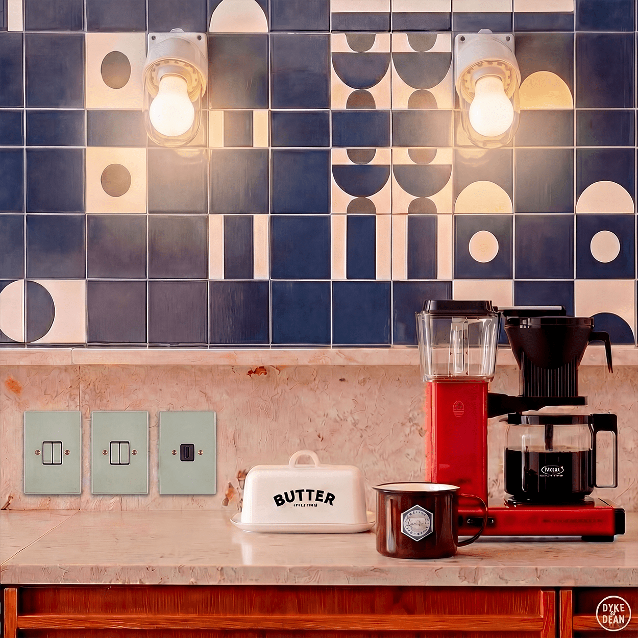 KATY PATY PORCELAIN PLATE 2 PIN EURO WALL SOCKET GREY GREEN - DYKE & DEAN