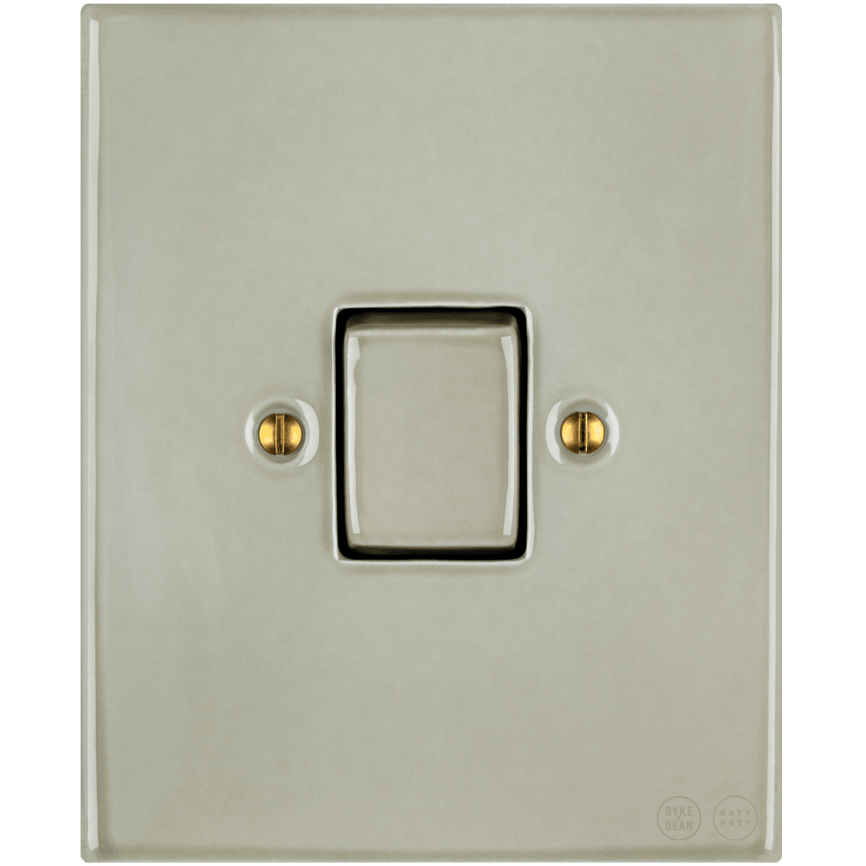 KATY PATY PORCELAIN PLATE WALL LIGHT SWITCH FAT BUTTON GREY GREEN - DYKE & DEAN