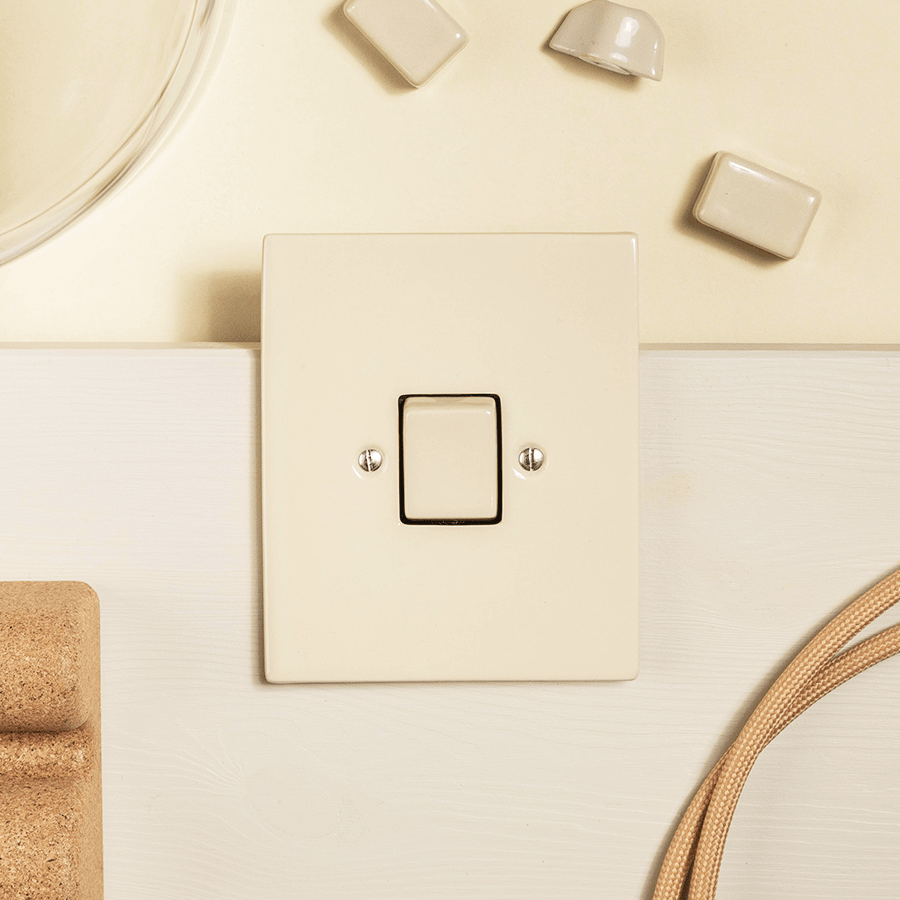 KATY PATY PORCELAIN PLATE WALL LIGHT SWITCH FAT BUTTON MINT GREEN - DYKE & DEAN