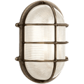 LARGE CAGE OVAL BRUSHED BRASS BULKHEAD LIGHT - DYKE & DEAN