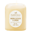 PADDYWAX VISTA TAN GLASS CANDLE WORN LEATHER & SMOKE - DYKE & DEAN
