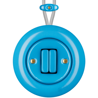 PORCELAIN KATY PATY COLONA ROUND SURFACE MOUNTED DOUBLE SLIM BUTTON SWITCH AZURE - DYKE & DEAN