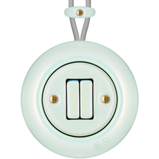 PORCELAIN KATY PATY COLONA ROUND SURFACE MOUNTED DOUBLE SLIM BUTTON SWITCH CONCHA - DYKE & DEAN